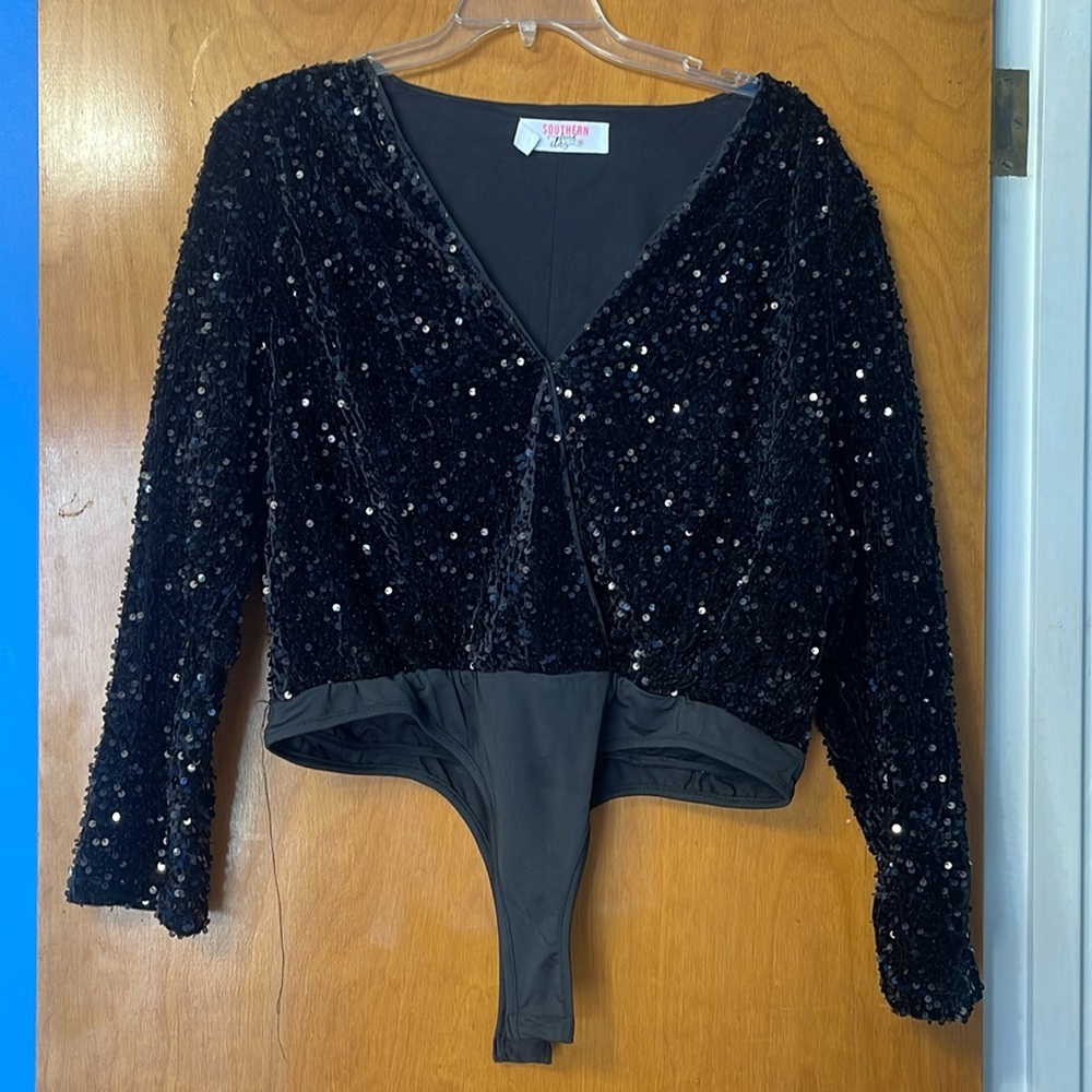 Southern Fried Chic Wrap Sequin Bodysuit 3X